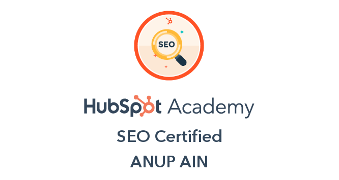 HubSpot Academy SEO Badge of Anup Ain