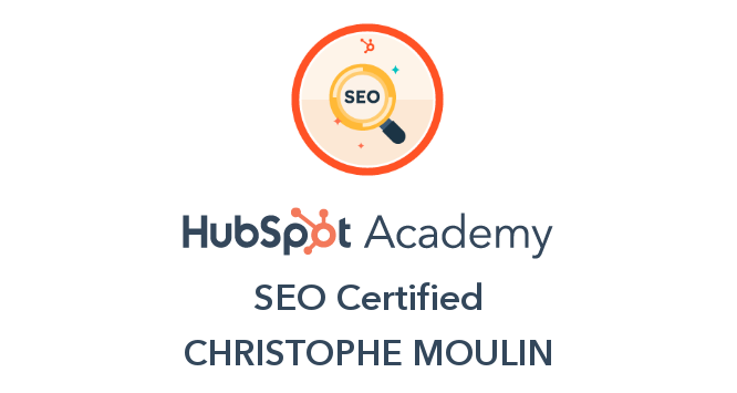 Certification SEO HubSpot Academy obtenue par Christophe Moulin, fondateur de l'Agence Web Art