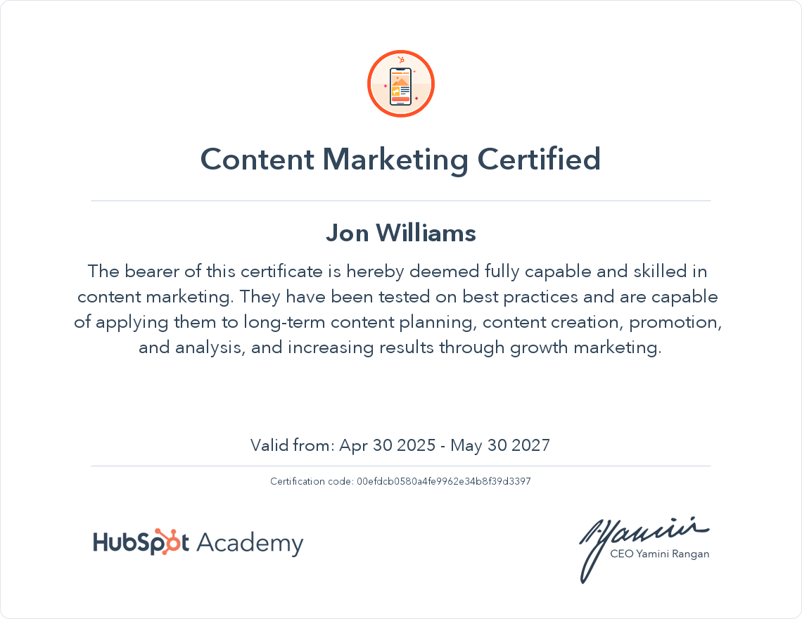 Your certificate