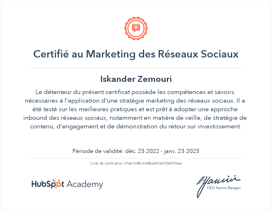 Votre certificat