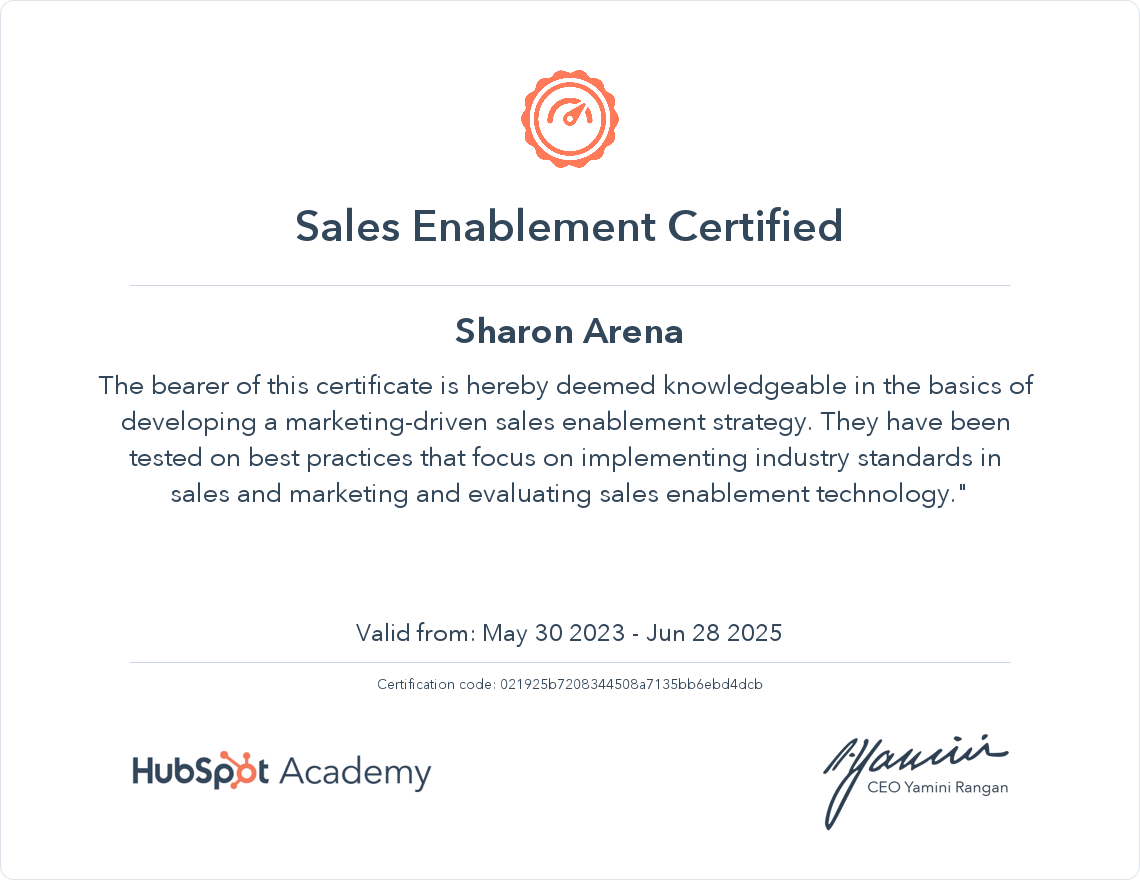 HubSpot Academy Sales Enablement Certification