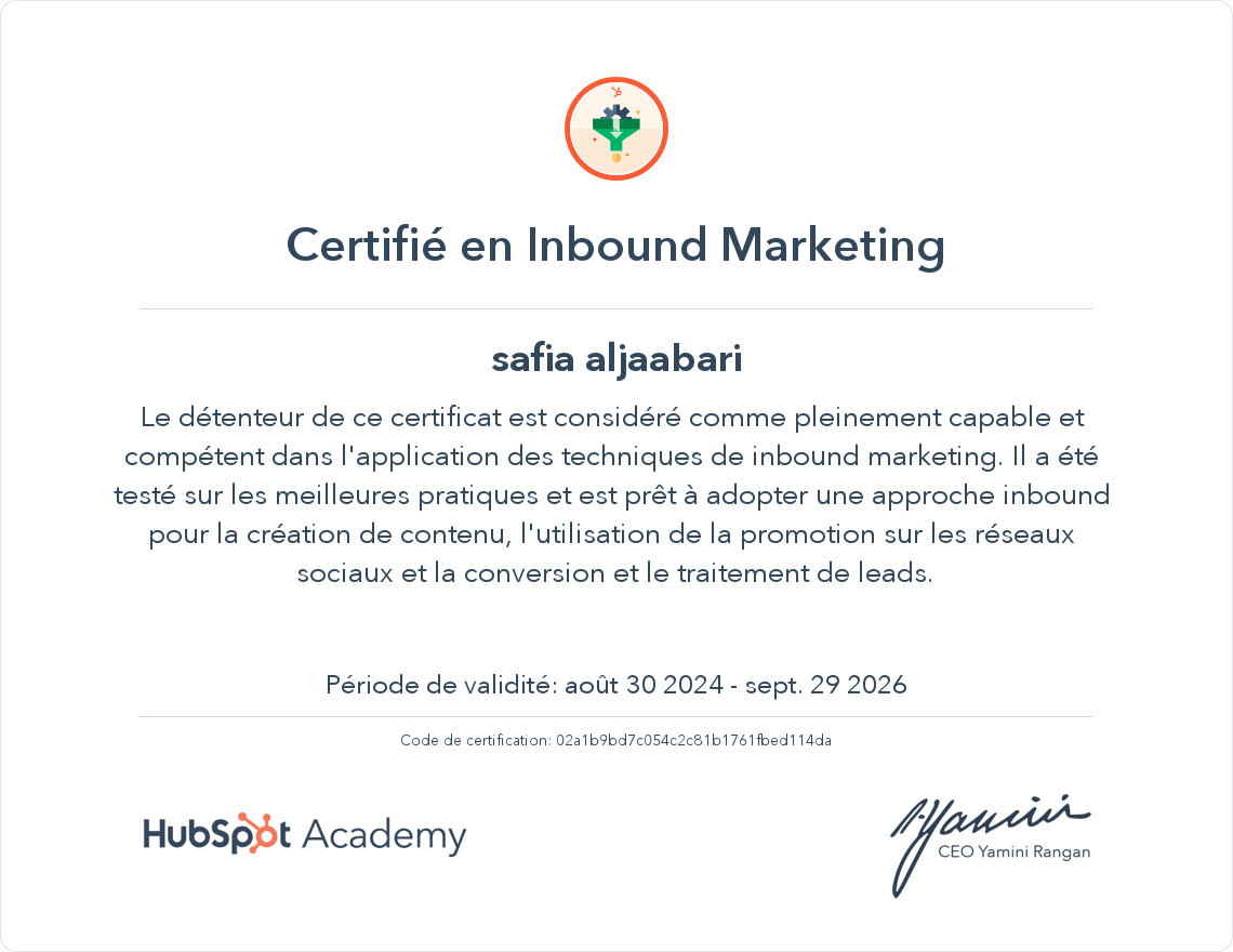 Votre certificat