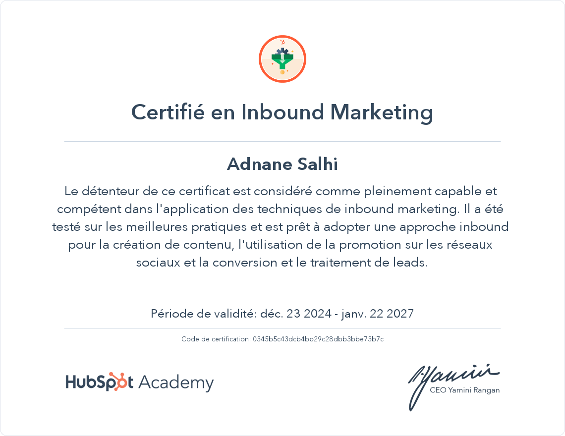 Votre certificat