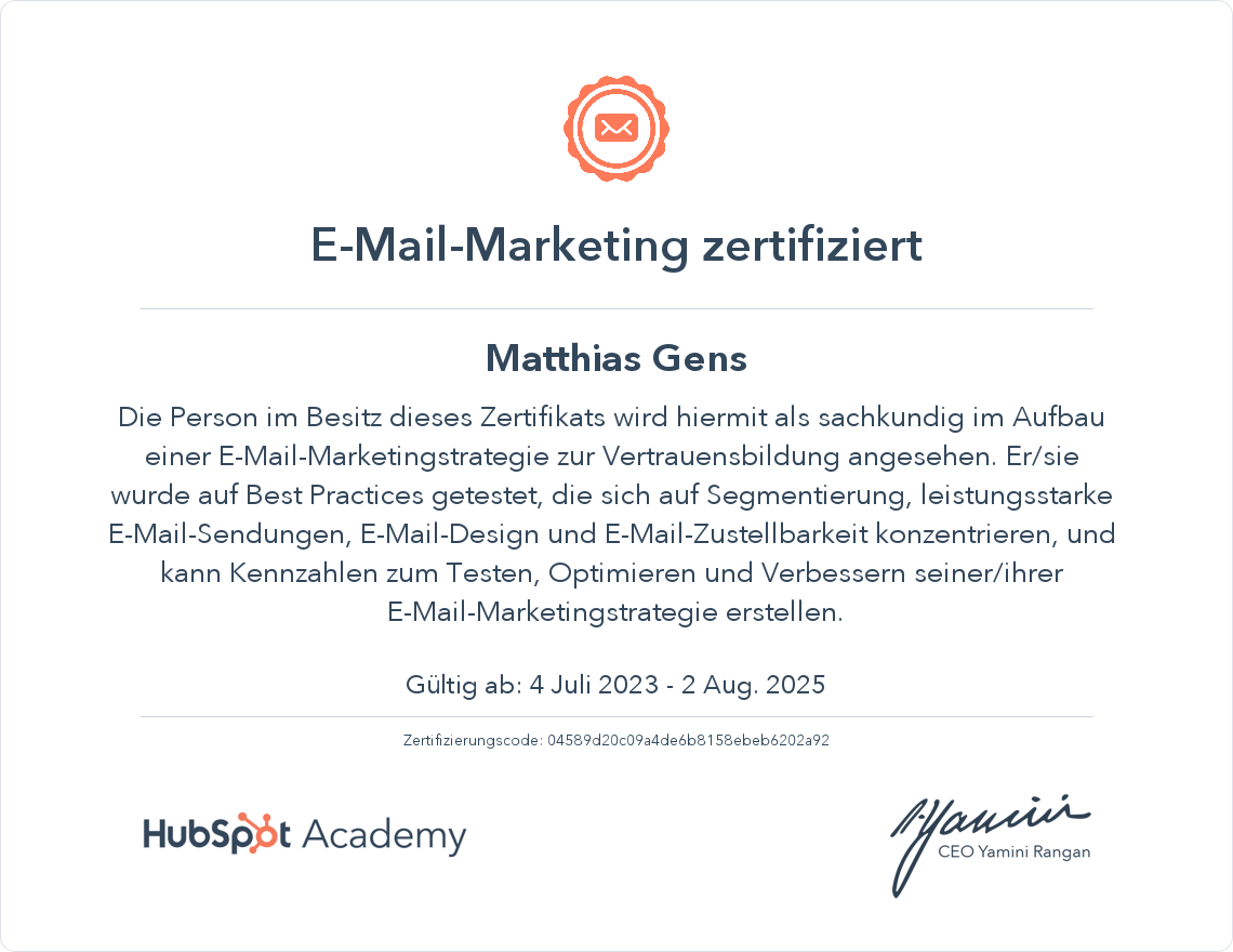 Ihr Zertifikat