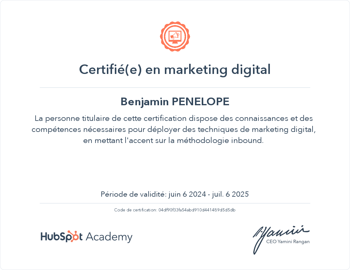 Votre certificat