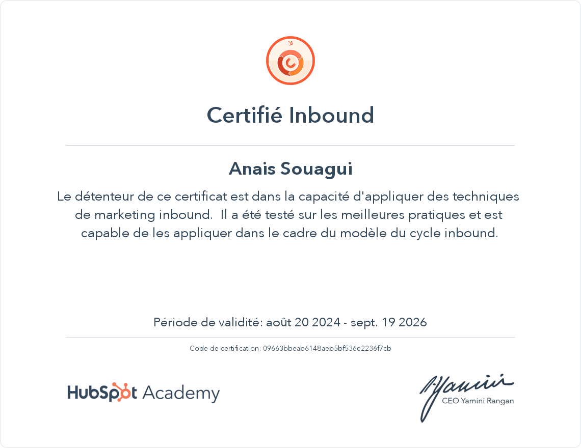 Votre certificat