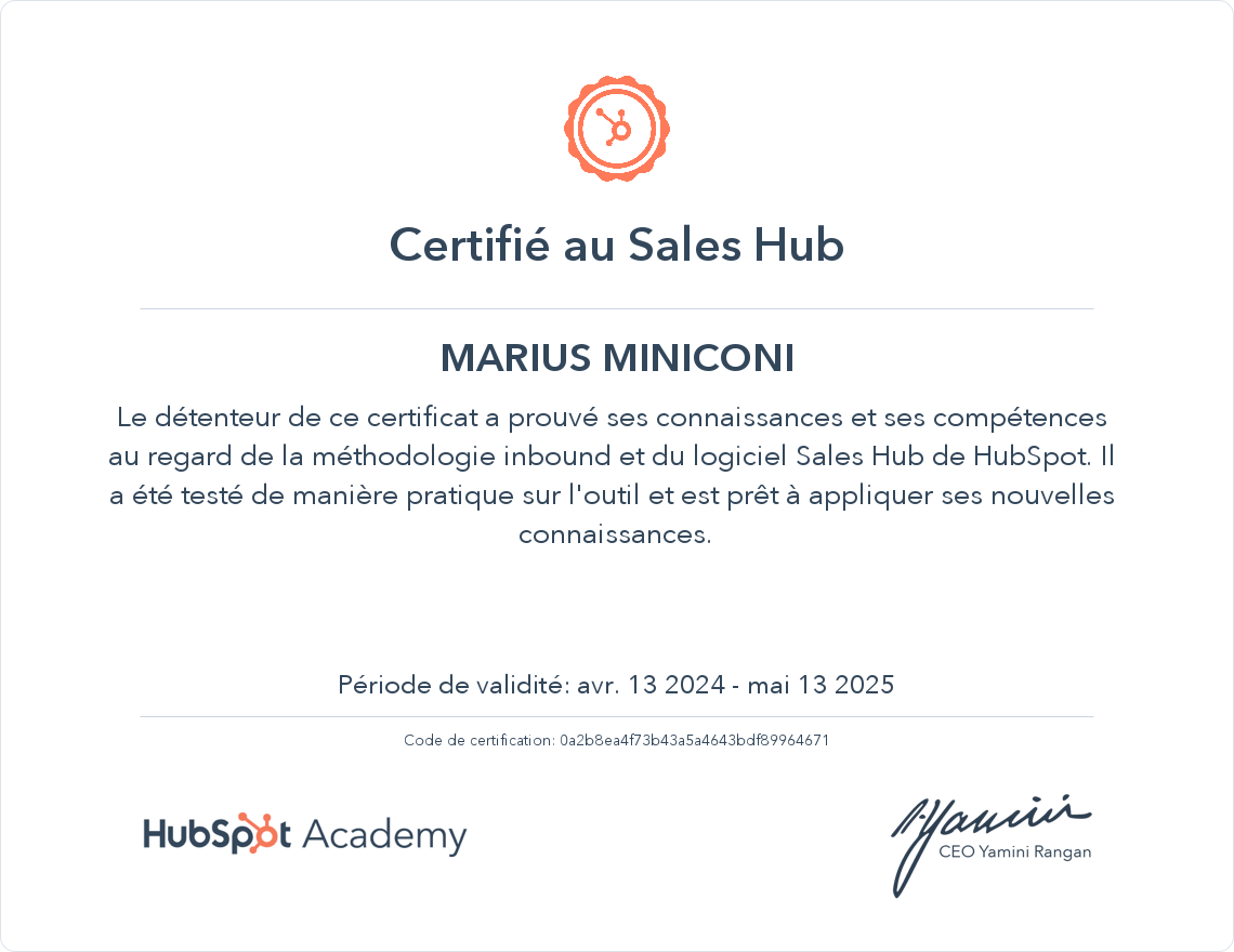Votre certificat