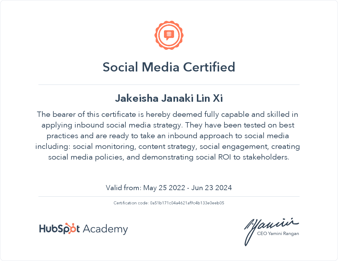 HubSpot Academy Social Media Marketing Certification
