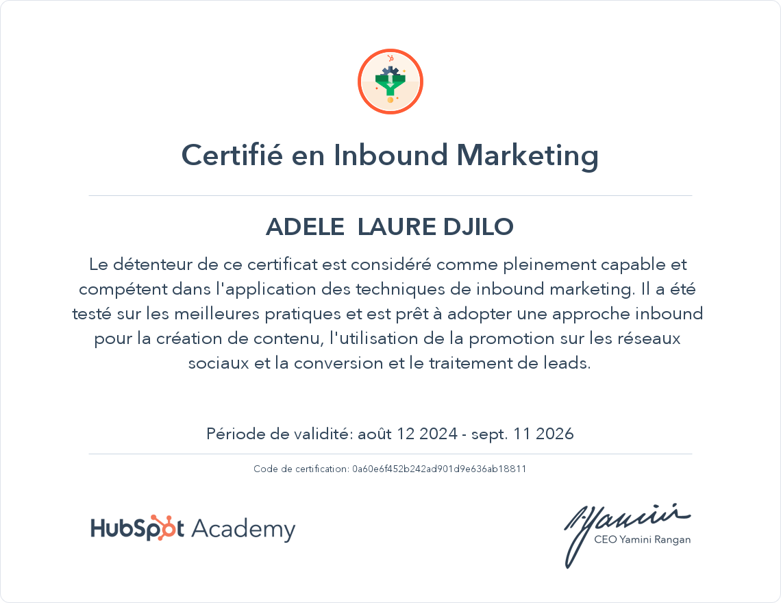 Votre certificat