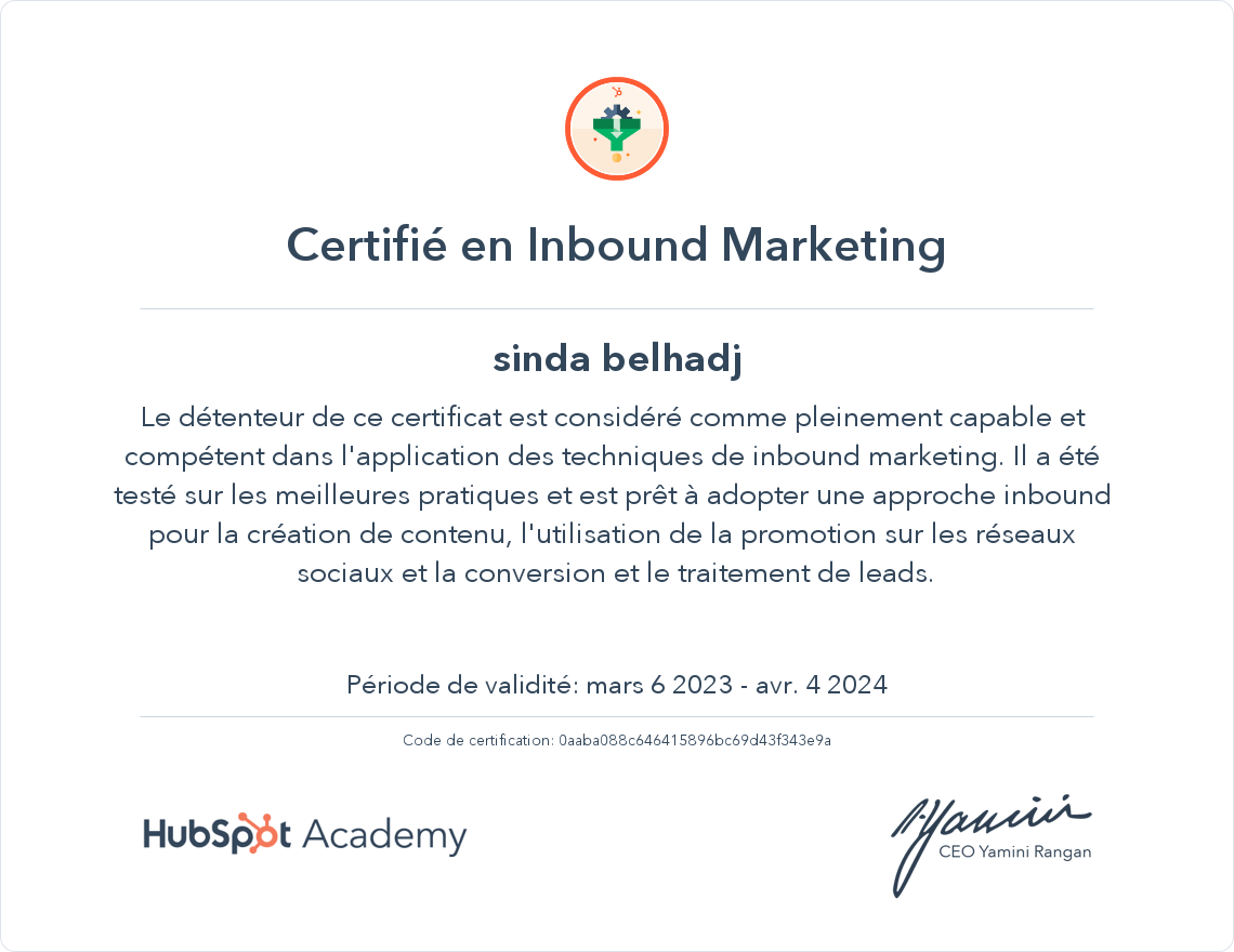 Votre certificat