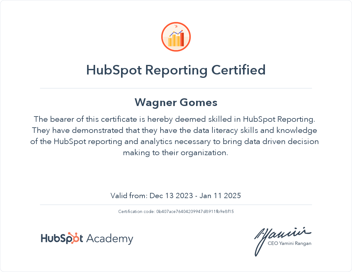 HubSpot Academy HubSpot Reporting Certification