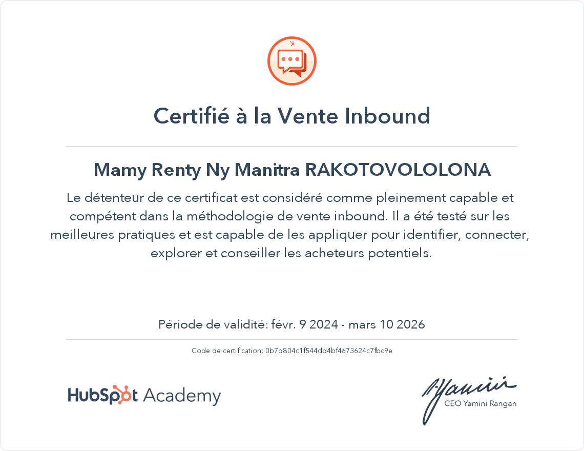 Votre certificat