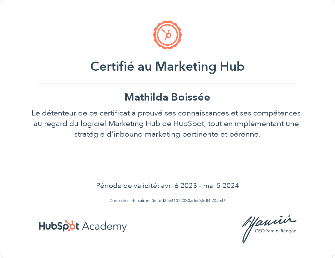 Votre certificat