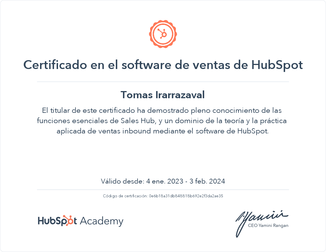 HubSpot Academy HubSpot Sales Software Certification