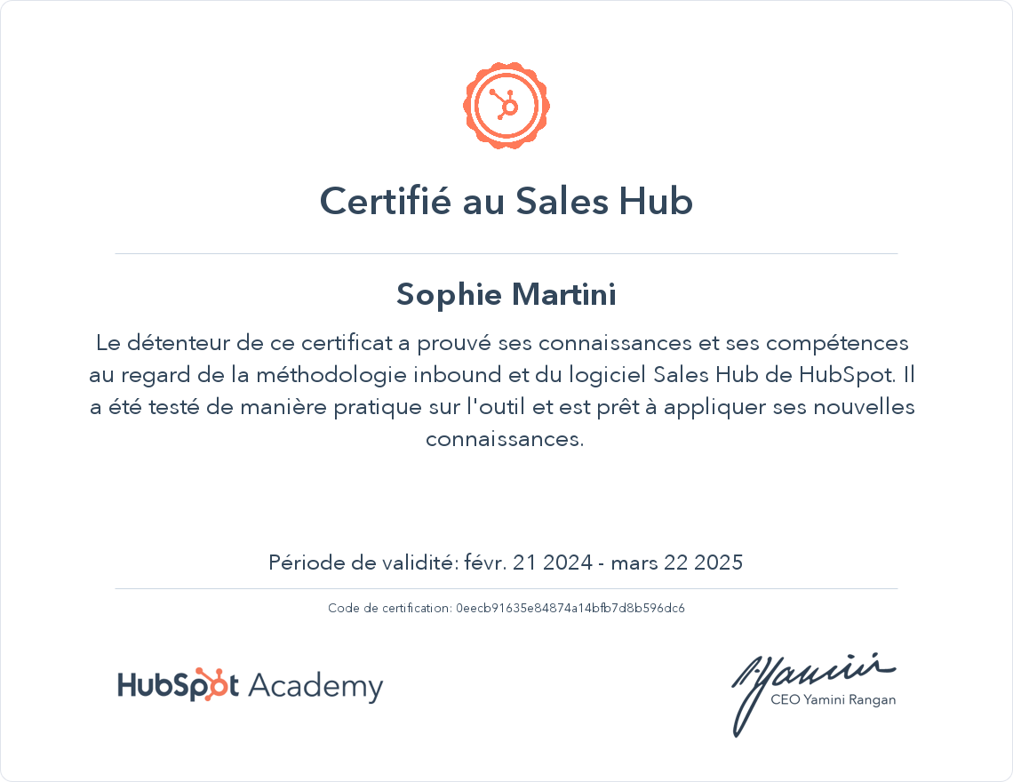 Votre certificat