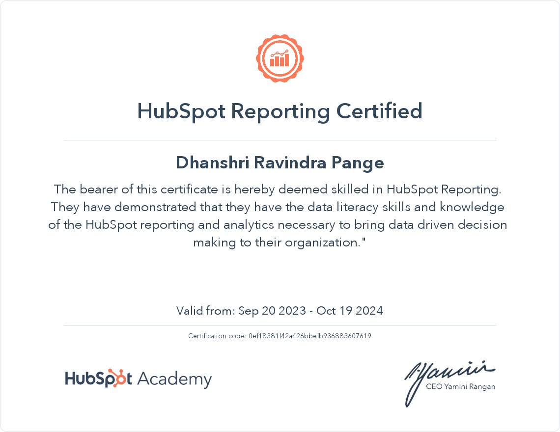 HubSpot Academy HubSpot Reporting Certification