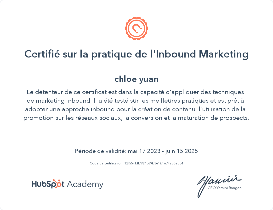 Votre certificat