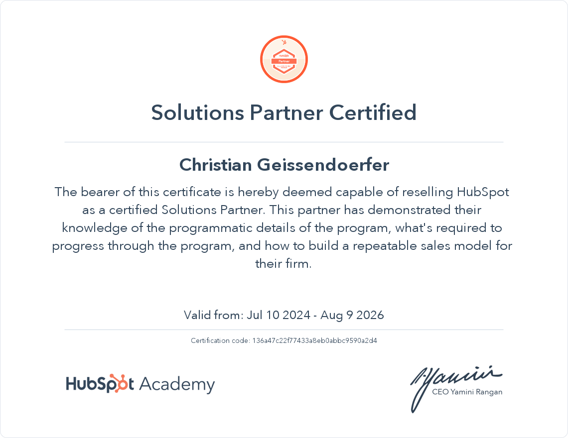 HubSpot Academy HubSpot Solutions Partner Certification