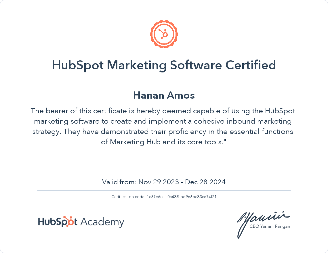 HubSpot Academy HubSpot Marketing Software Certification