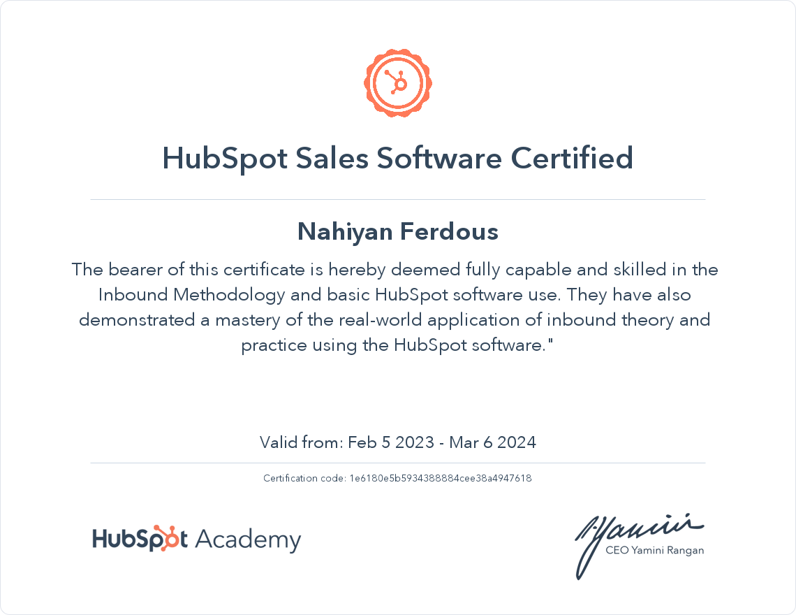 HubSpot Academy HubSpot Sales Software Certification