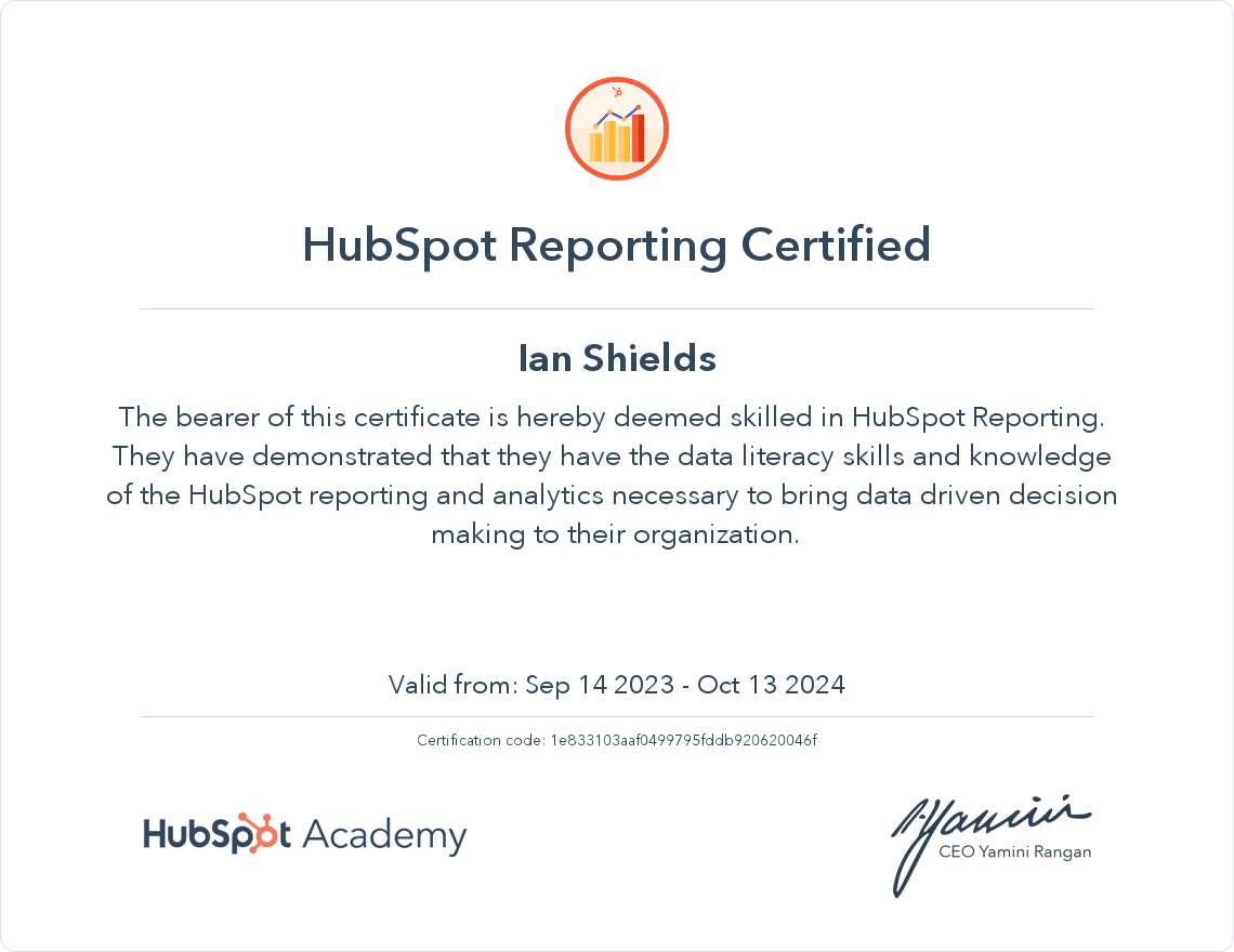 HubSpot Academy HubSpot Reporting Certification