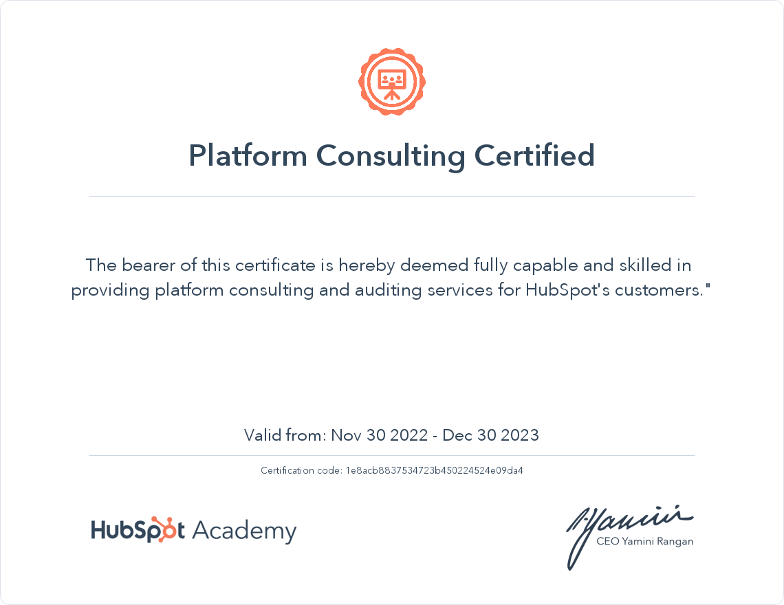 HubSpot Academy Platform Consulting Certification