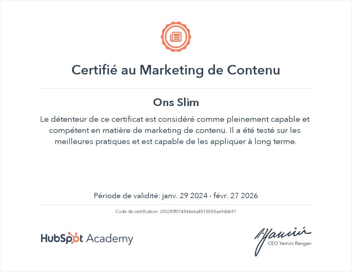 Votre certificat
