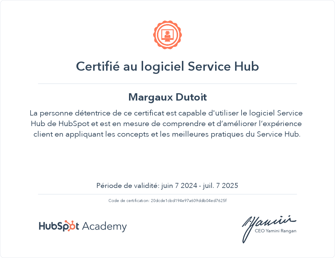 Votre certificat