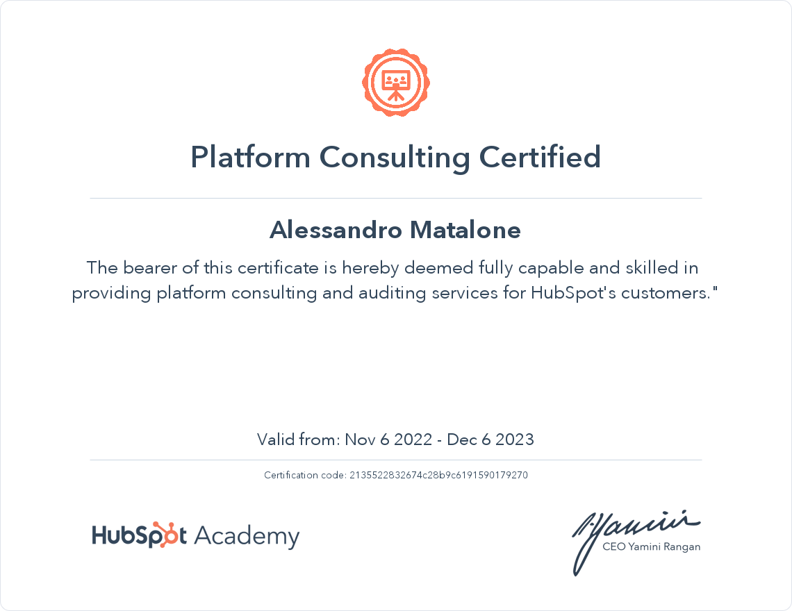 HubSpot Academy Platform Consulting Certification
