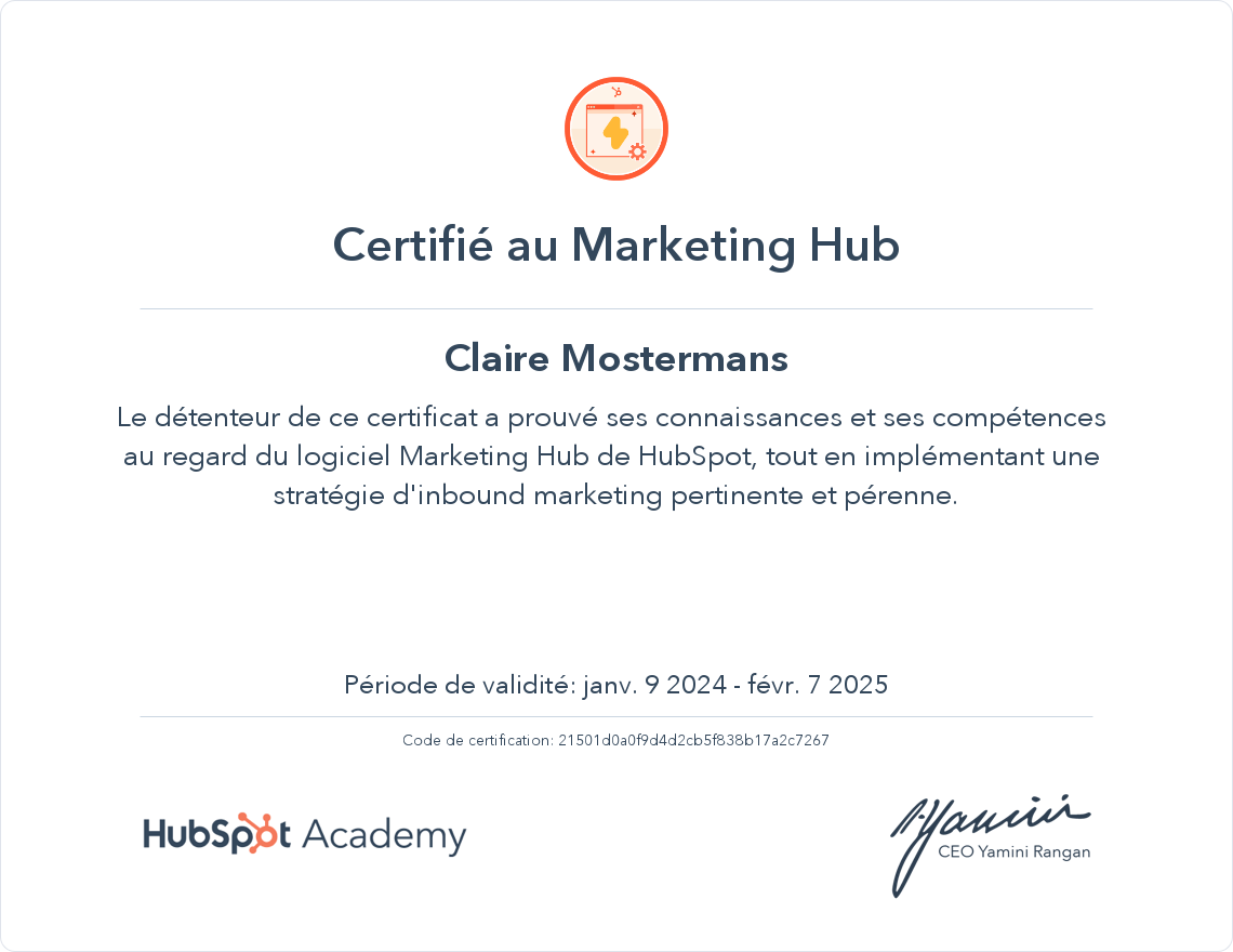 Votre certificat