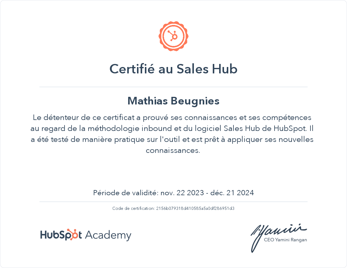 Votre certificat