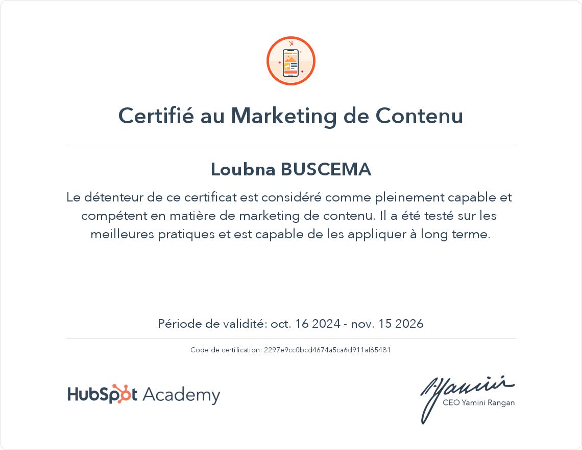 Votre certificat