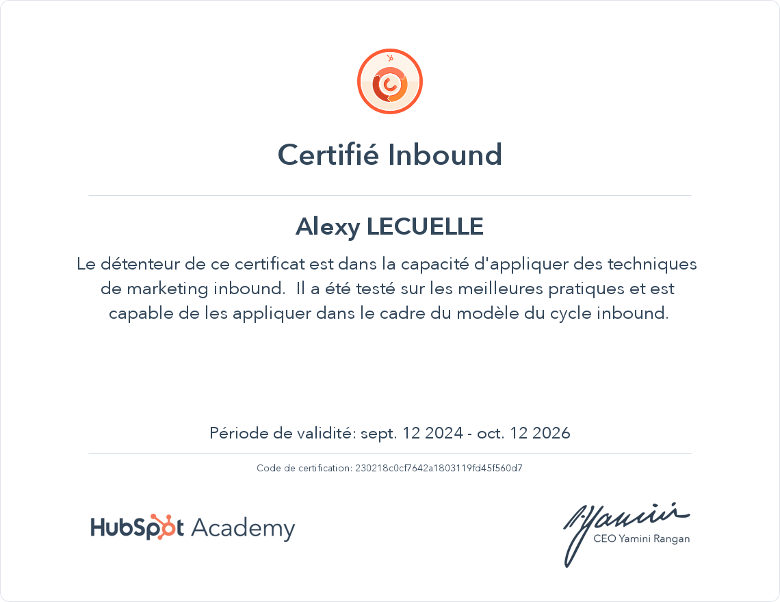 Votre certificat