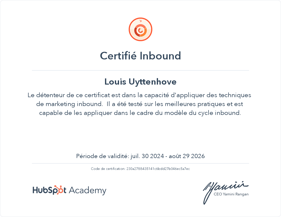 Votre certificat