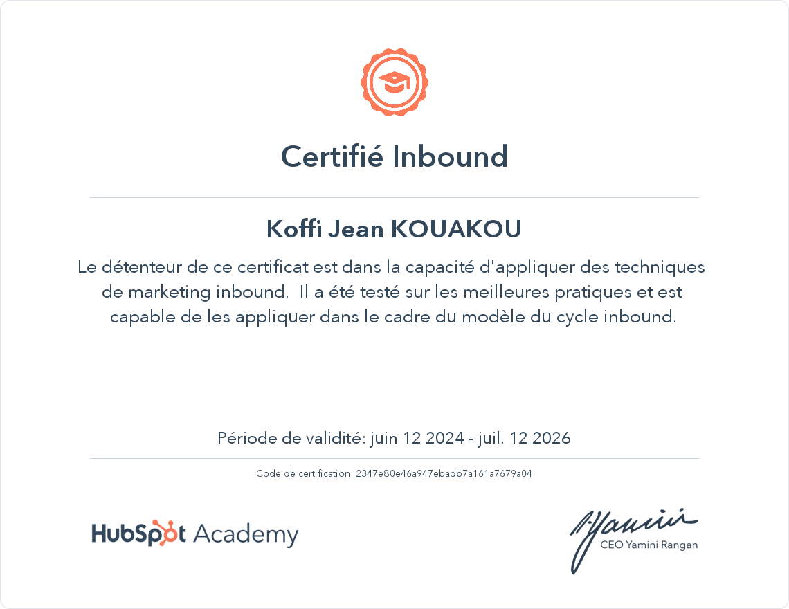 Votre certificat