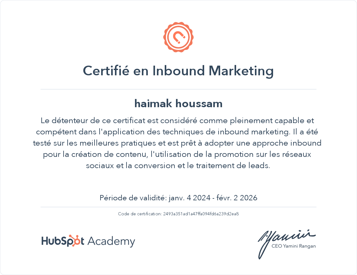 Votre certificat