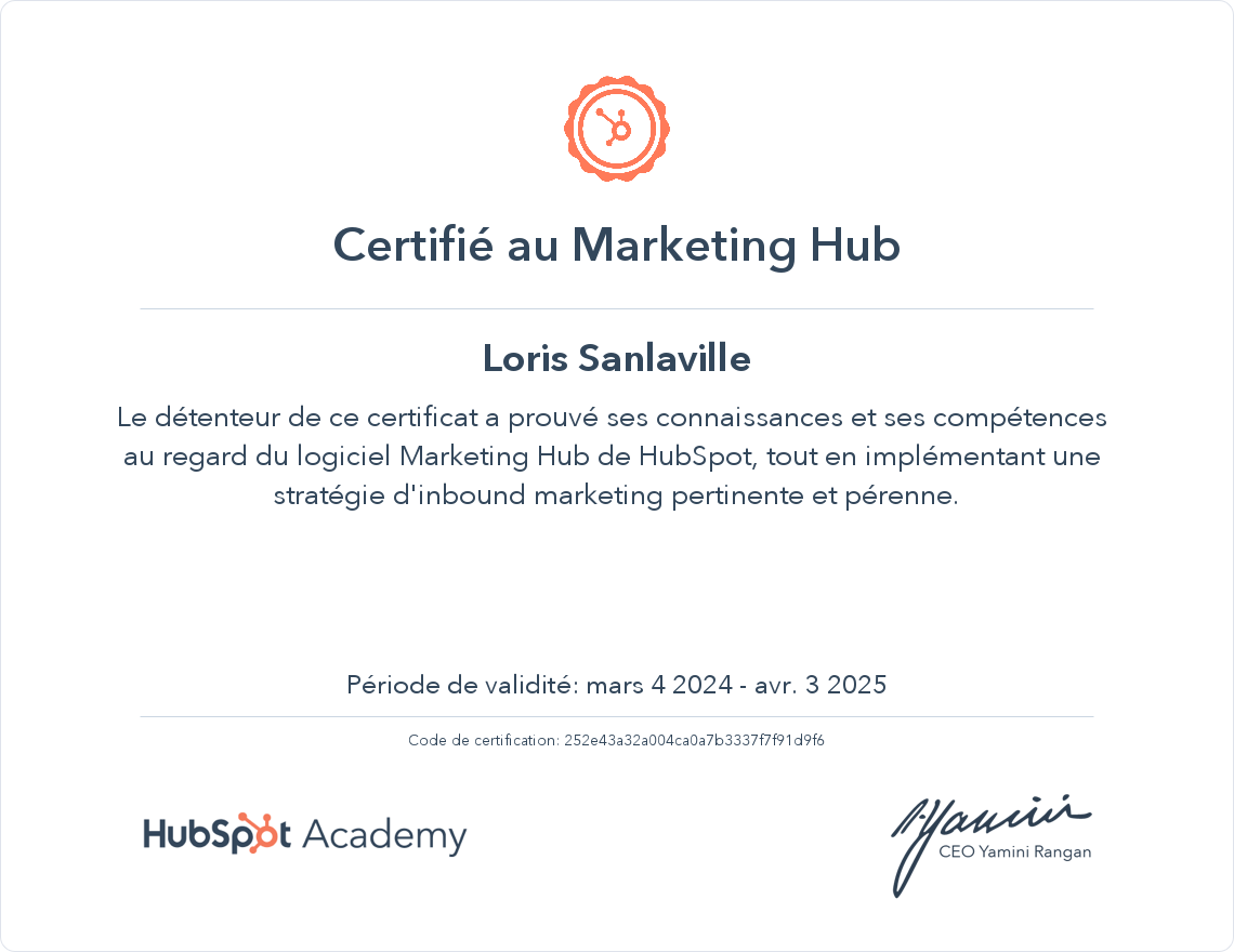 Votre certificat