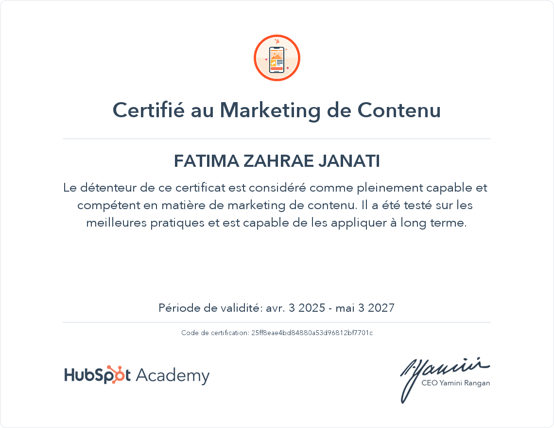 Votre certificat