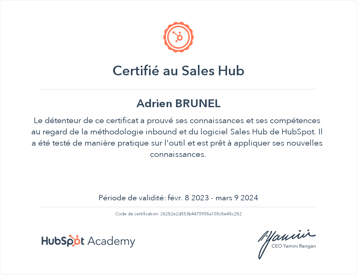 Votre certificat