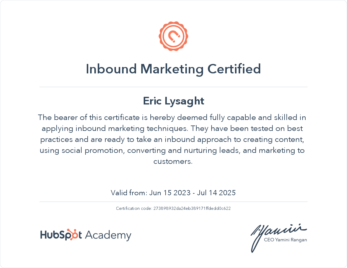 HubSpot Academy Inbound Marketing Certification