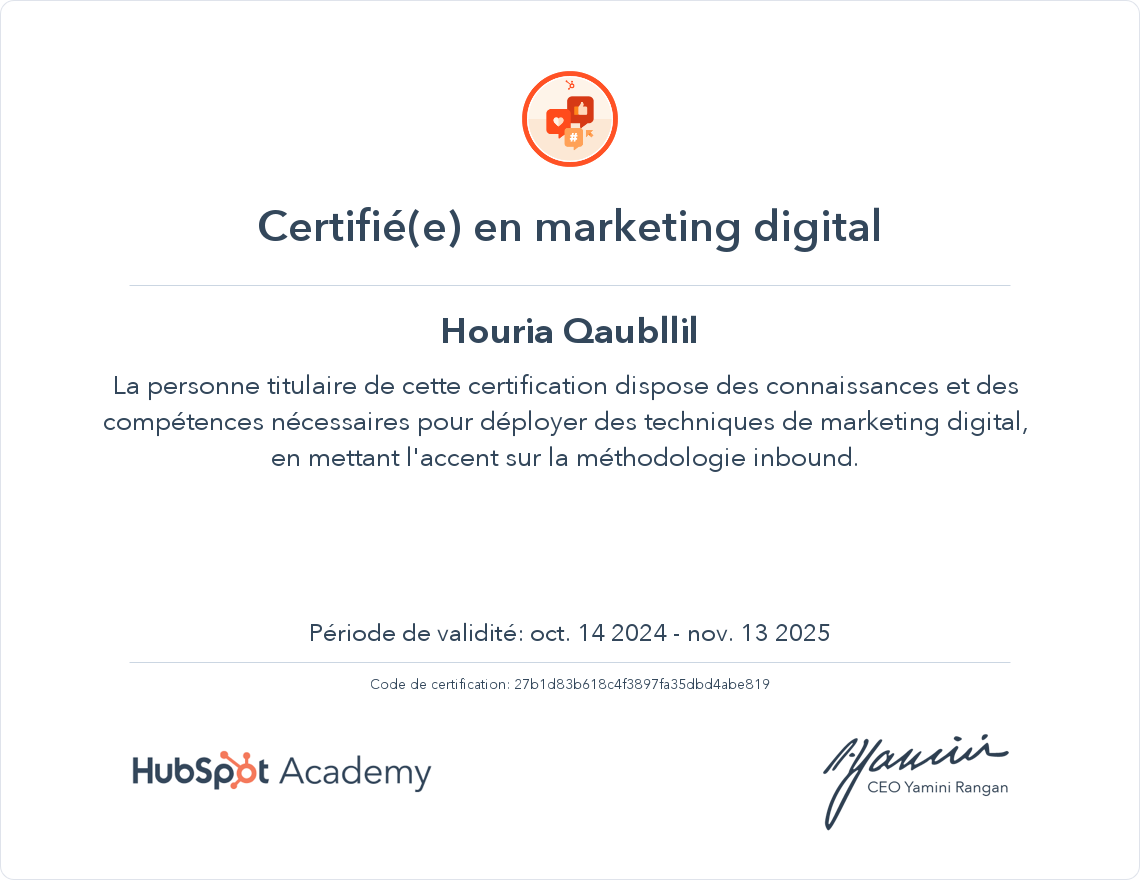Votre certificat