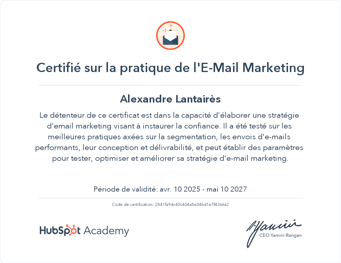 Votre certificat