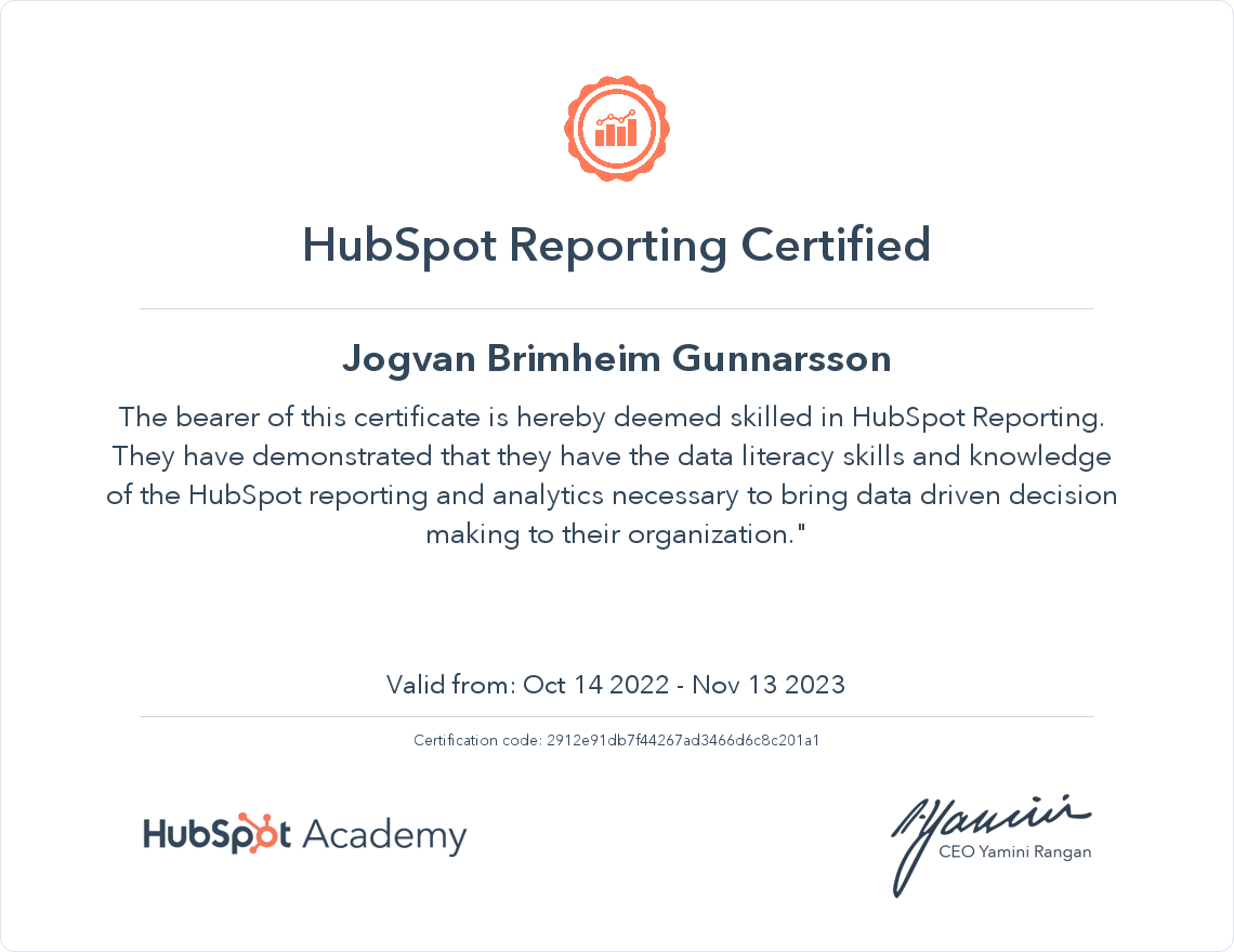 HubSpot Academy HubSpot Reporting Certification