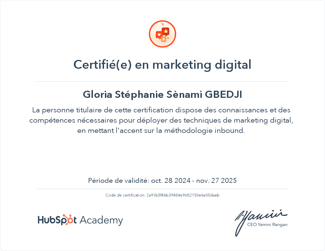 Votre certificat