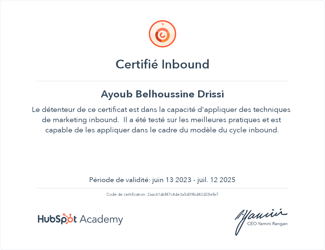 Votre certificat
