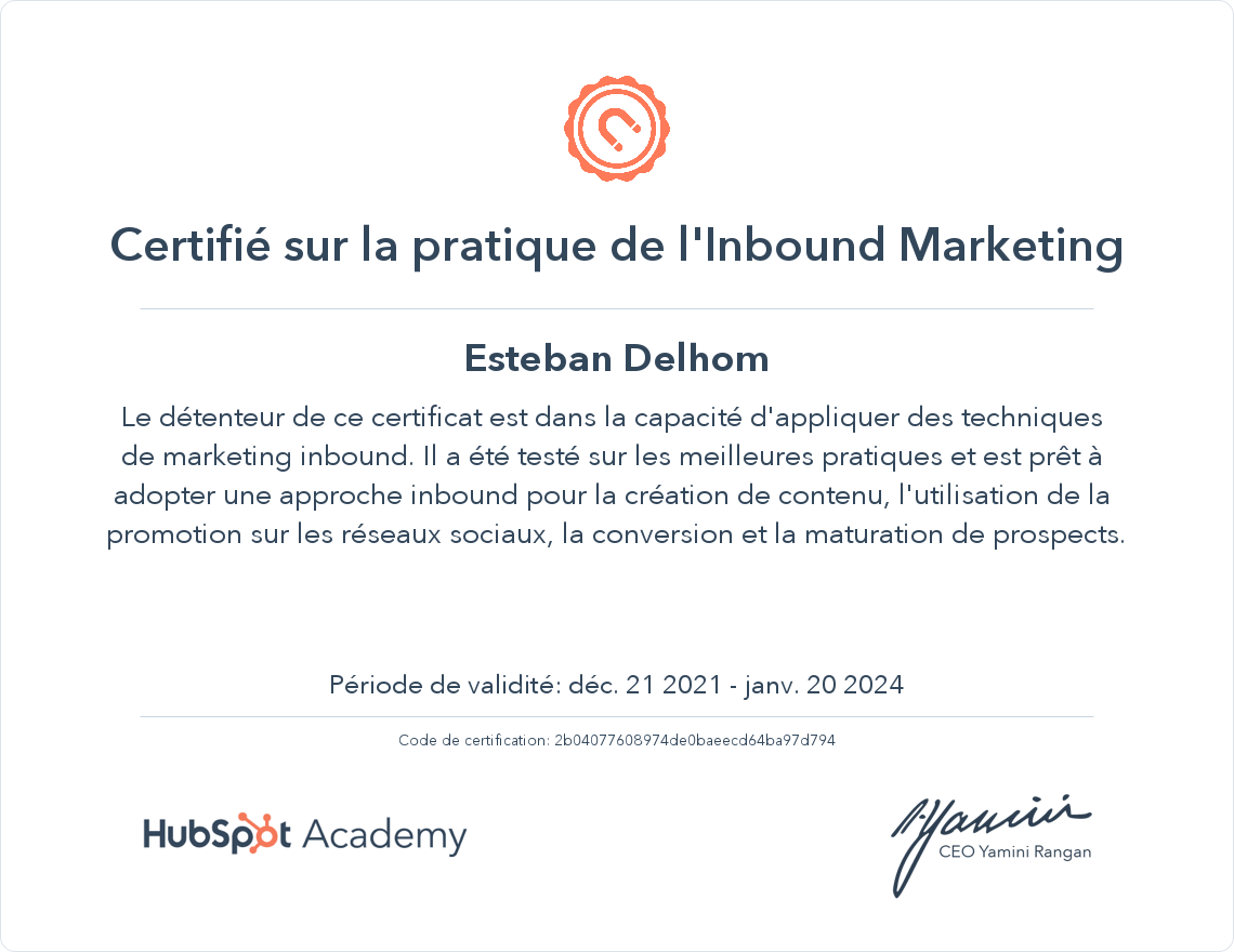 Votre certificat