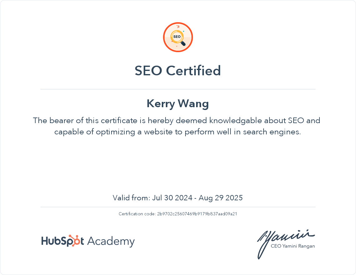 HubSpot Academy SEO Certification