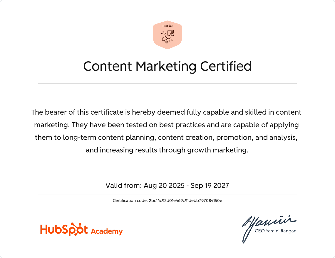 HubSpot Academy Content Marketing Certification