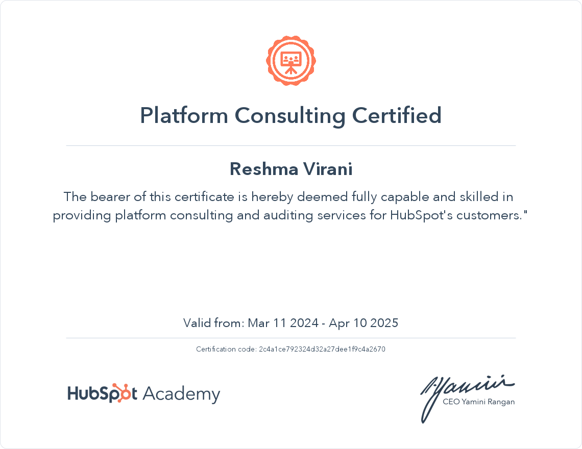 HubSpot Academy Platform Consulting Certification