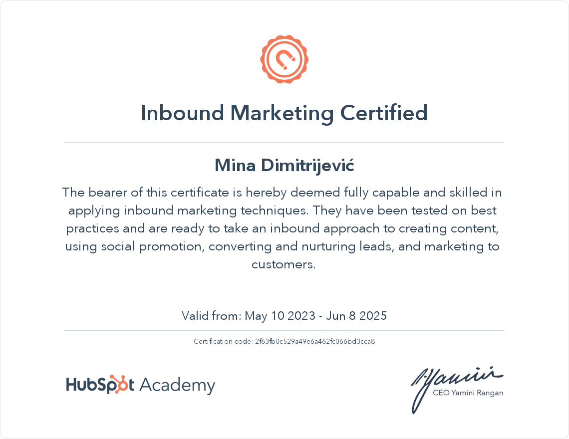 HubSpot Academy Inbound Marketing Certification
